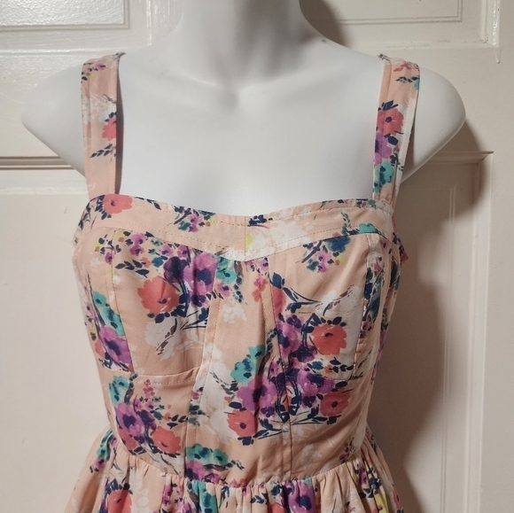 𝅺LC Lauren Conrad Women's Fit & Flare Sweetheart Floral Pink Dress - Picture 9 of 13